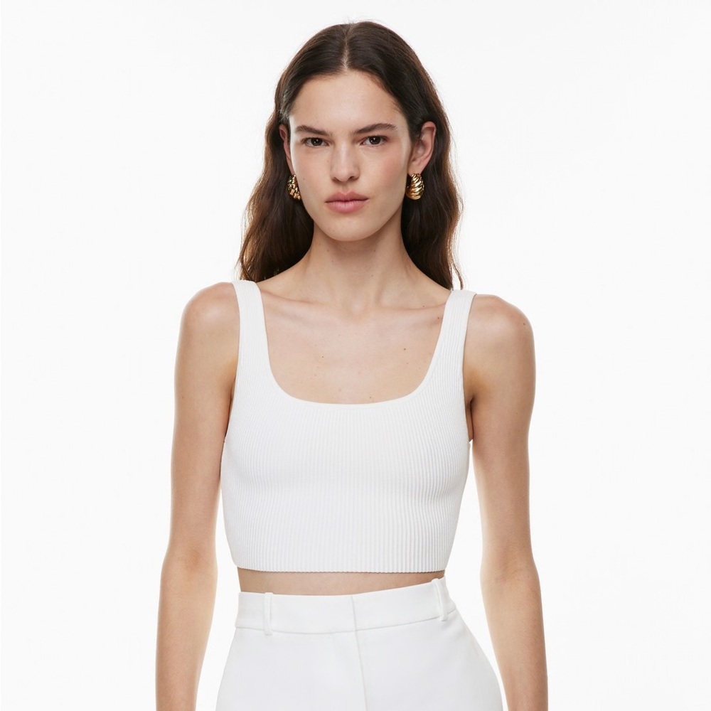 Aritzia Babaton Sculpt Knit Squareneck Cropped Tank White Size M